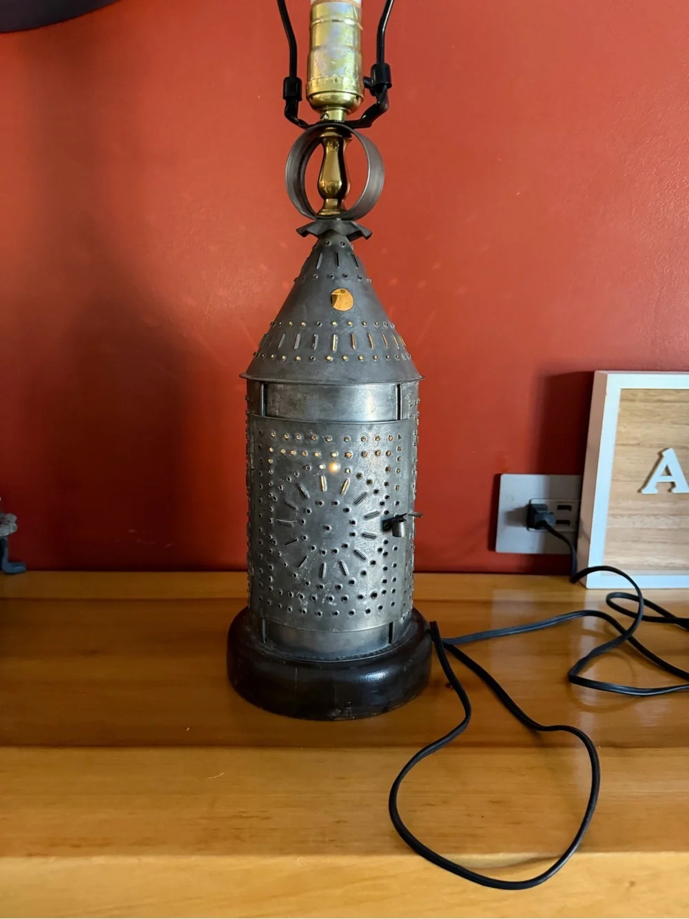 Vintage Revere Tin Punched Table Lamp